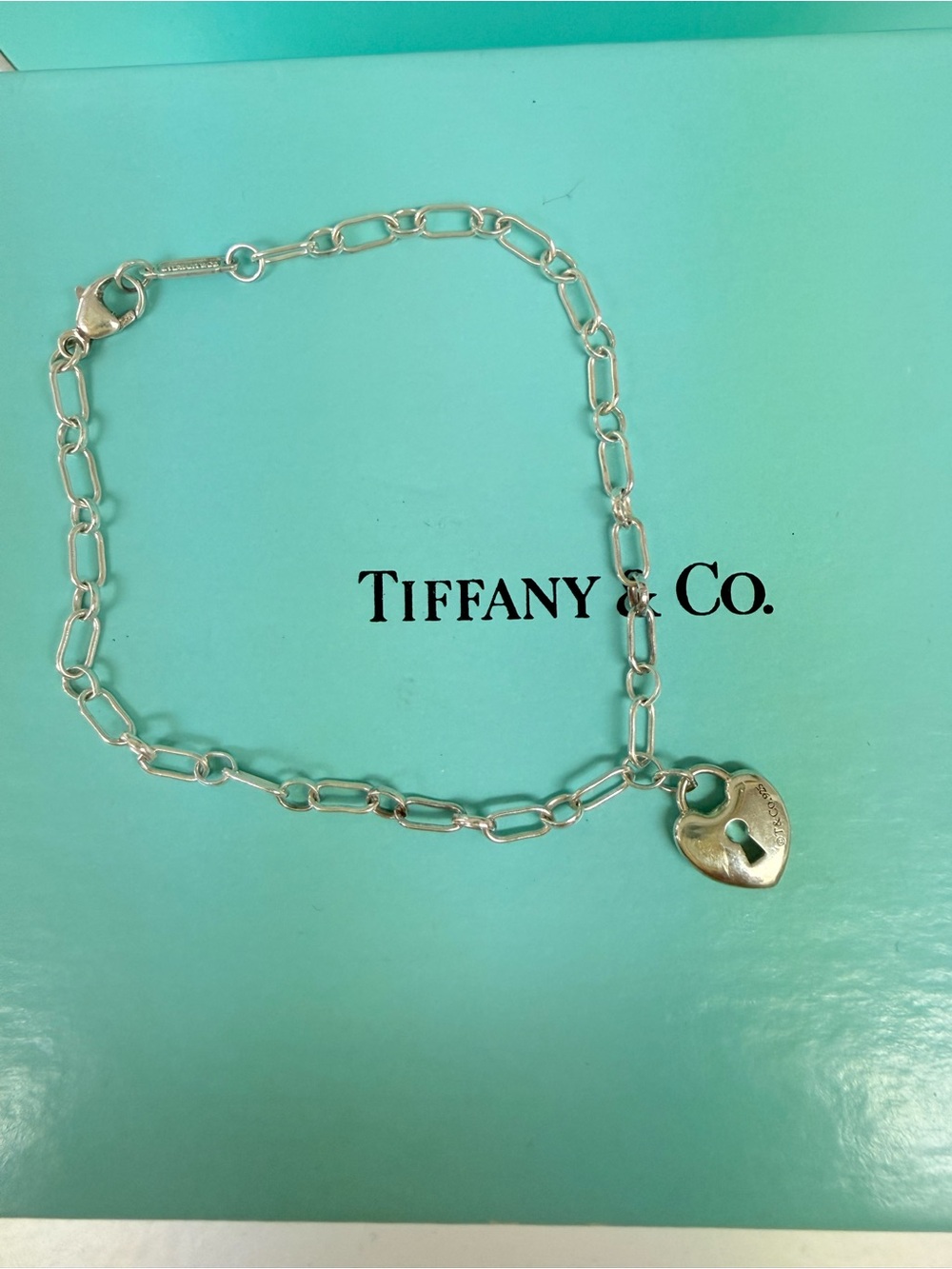 Tiffany & Co. Silver Paperclip Chain Bracelet with Heart Padlock Charm